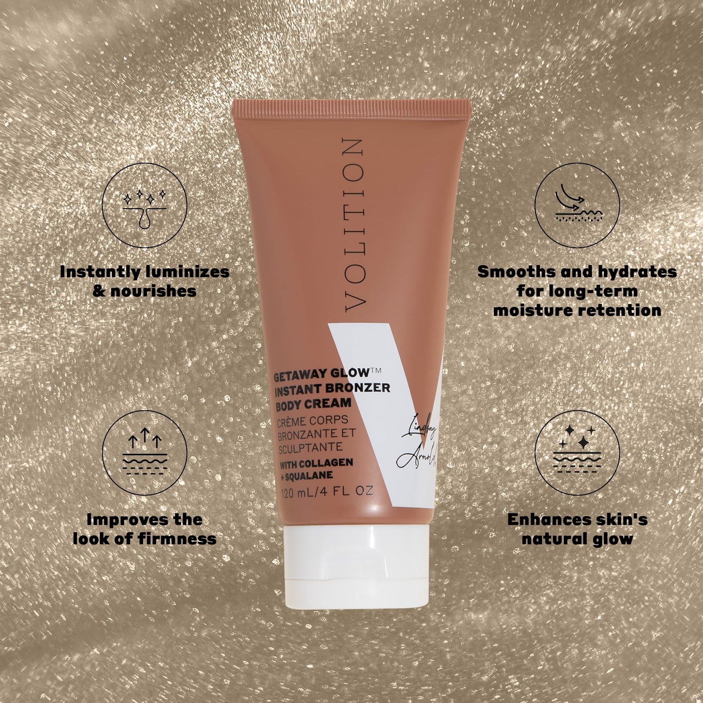 Volition Beauty Getaway Glow Instant Bronzer Sculpting Body Cream with Vegan Collagen + Squalane | Instant Shimmer & Luminizing Effect | Visibly Beauty & Personal Care Volition