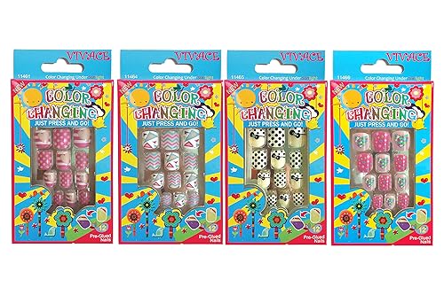 Vivace 4Pack 48Tips Color Changing Under Sun Fake Nails, Artificial Preglued Junior Sticker Nails 11461 etc (Sun 1) Beauty & Personal Care Vivace
