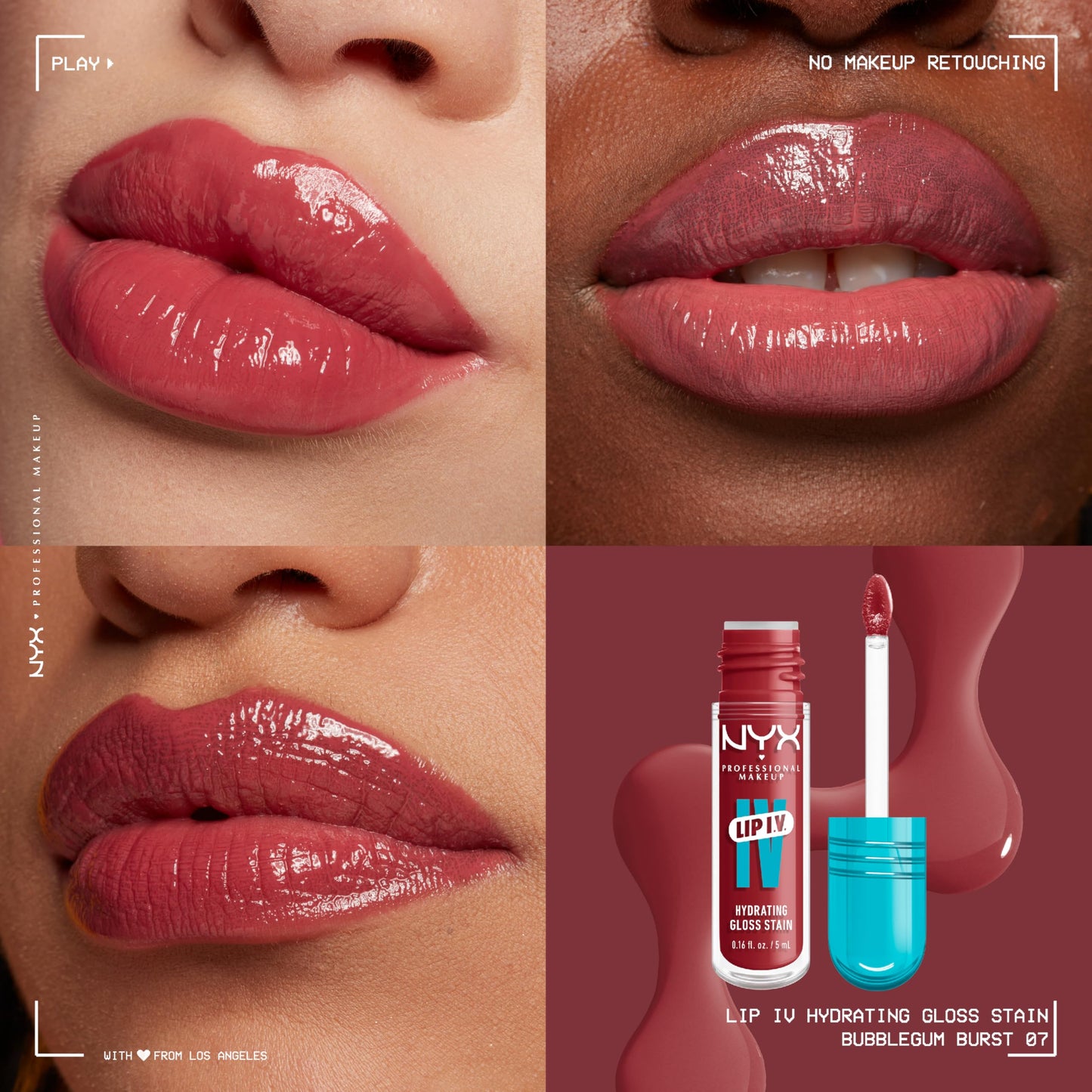 NYX PROFESSIONAL MAKEUP Lip IV Hydrating Glossy Lip Stain with 12HR Hydration - Bubblegum Burst (Pink) Beauty & Personal Care NYX PROFESSIONAL MAKEUP