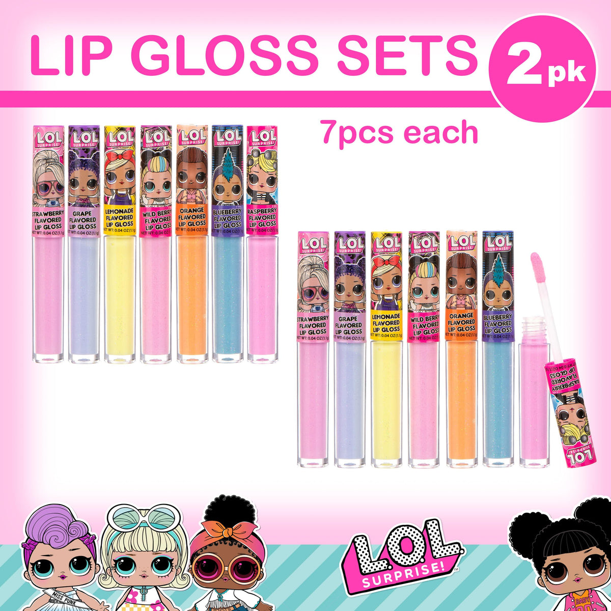 L.O.L Surprise! 14pc Lip Gloss for Girls, Lol Lip Gloss Set Value Pack, 14 Assorted Fruit Flavored Lip Glosses, Non Toxic, Kid Friendly, Party Favors Beauty & Personal Care L.O.L. Surprise!