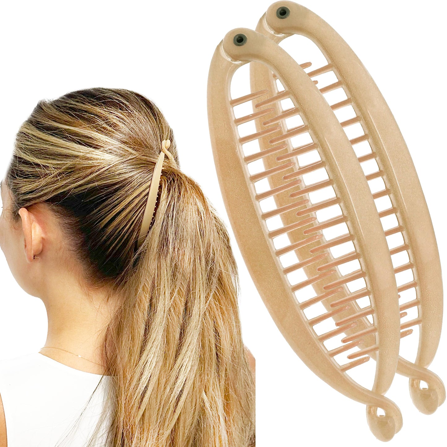 Camila Paris CP3133 2 Pack French Banana Clip Hair Comb Classic Girls Updo Flexible Ponytail Holder Interlocking Banana Combs, Fashion Durable Styling Beauty & Personal Care Camila