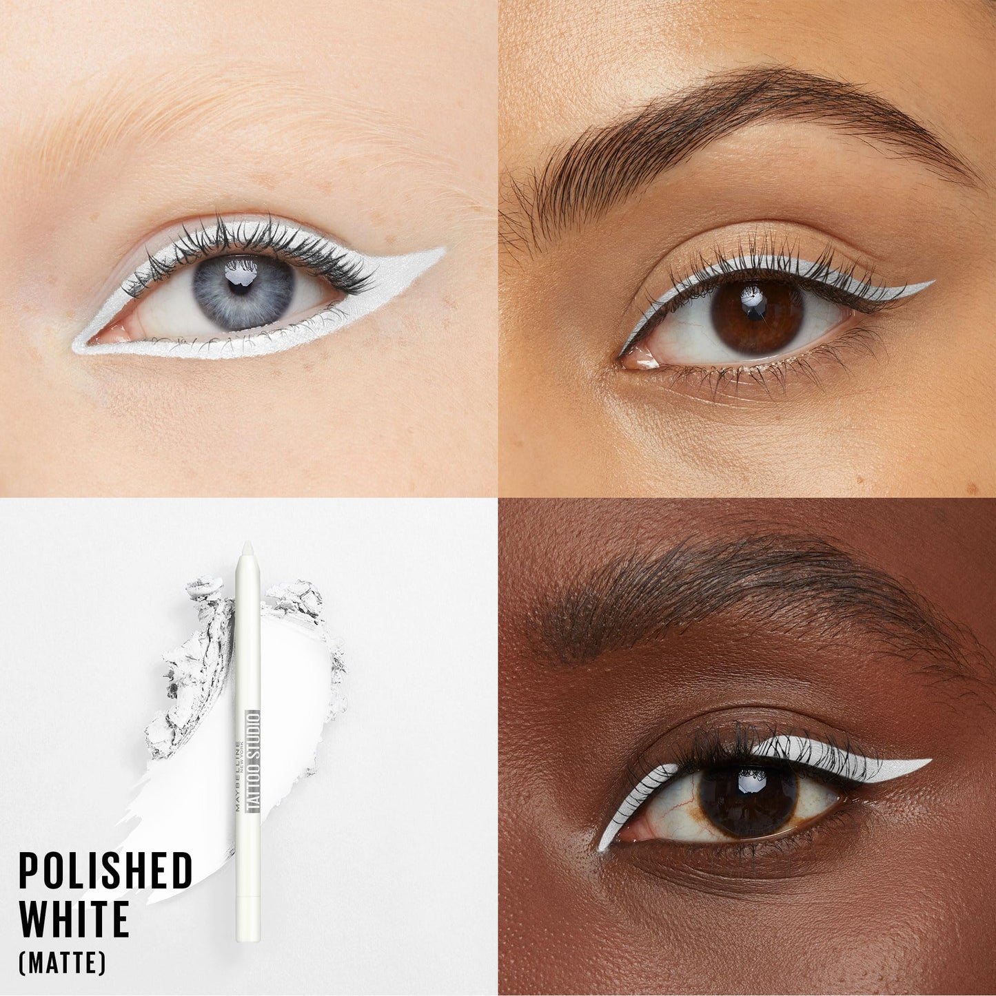 Maybelline TattooStudio Long-Lasting Sharpenable Eyeliner Pencil, Glide on Smooth Gel Pigments with 36 Hour Wear, Waterproof, Polished White, 1 Count Beauty & Personal Care MAYBELLINE