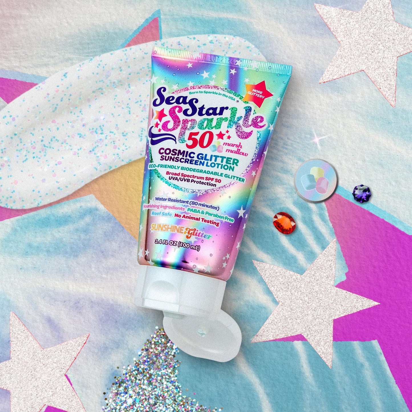Seastar Sparkle - Cosmic Marshmallow Scented Glitter Sunscreen Lotion - SPF 50 - Biodegradable Sunscreen, Kids, Water Resistant, Glitter lotion Beauty & Personal Care Sunshine & Glitter