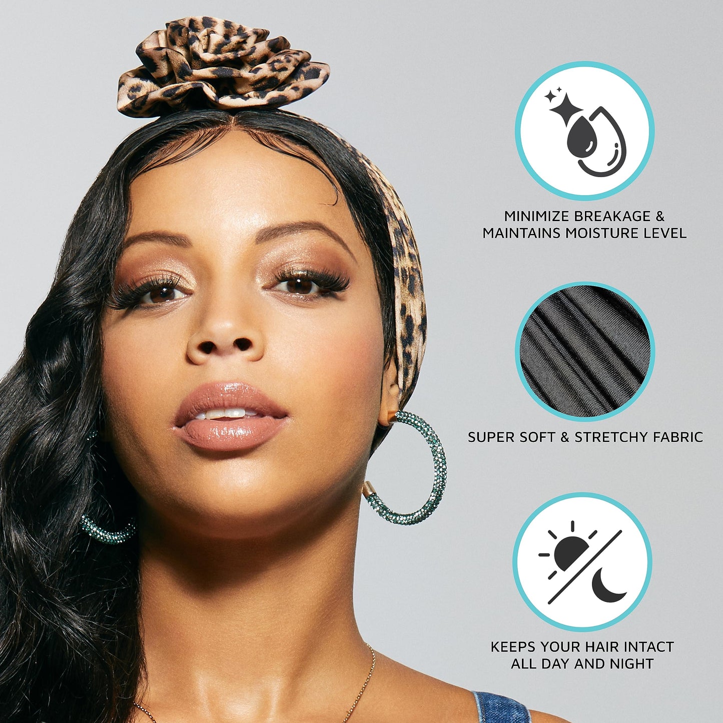 KISS COLORS & CARE Top Knot Pre-Tied Turban - Leopard - Stylish, Stretchy & Soft for Sleeping, Maximum Hair Protection, Minimizes Breakage Beauty & Personal Care KISS COLORS & CARE