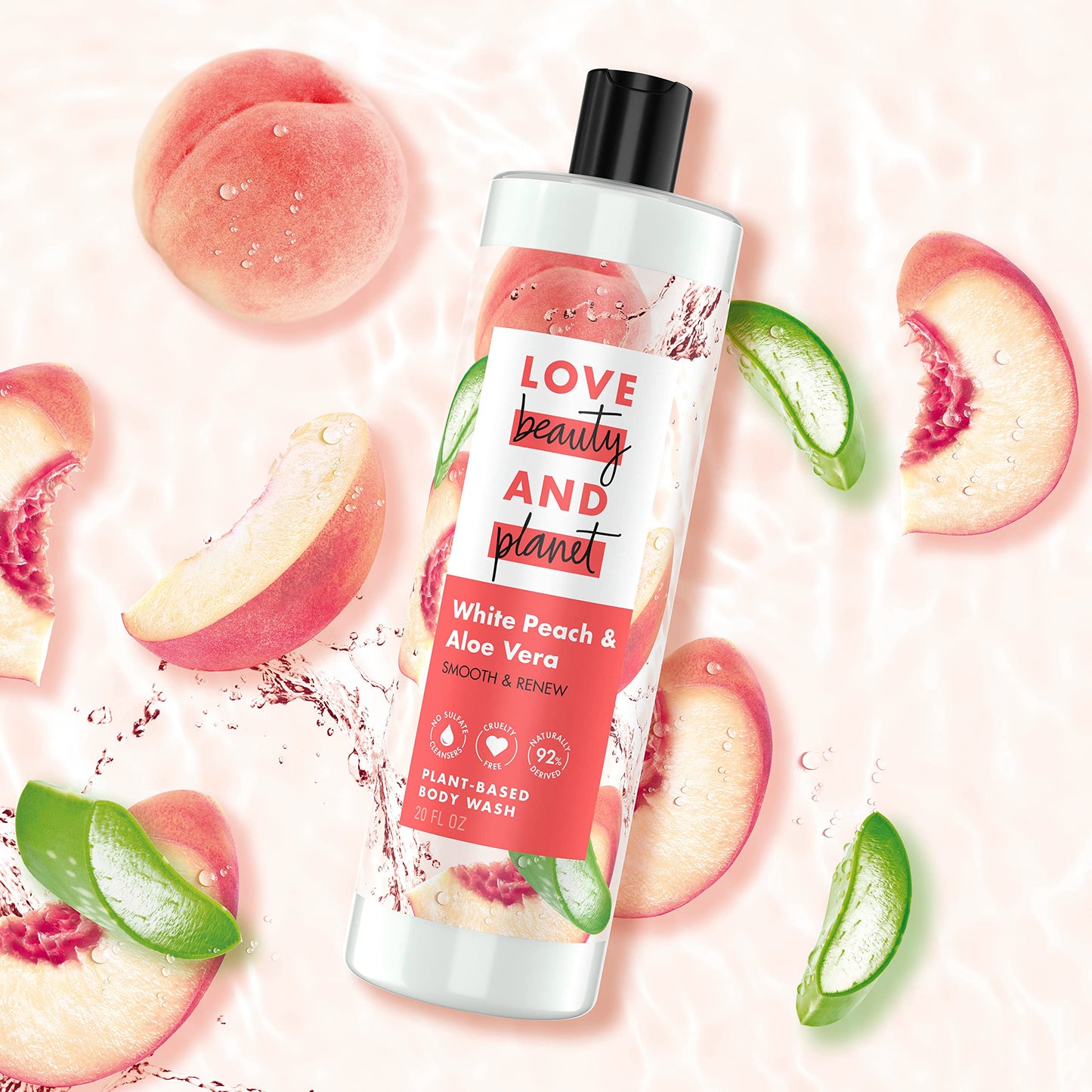 Love Beauty and Planet Plant-Based Body Wash Smooth & Renew White Peach & Aloe Vera No Sulfate Cleansers, Cruelty Free, 92% Naturally Derived 20 oz Beauty & Personal Care Love Beauty And Planet
