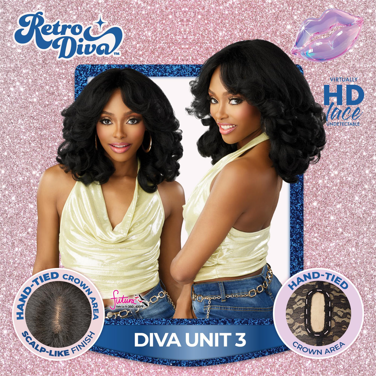 Sensationnel Glamora Lace Crown Wig-Retro Diva Unit 3, 1 JETBLACK