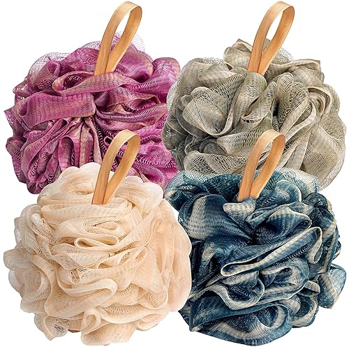 Fishent Loofah Bath Sponge Shower Loofahs, 4 Pack 50g Soft Loofa Exfoliating Body Scrubber Mesh Shower Puff Pouf Ball Luffa for Men and Women(50g/pcs) Beauty & Personal Care Fishent