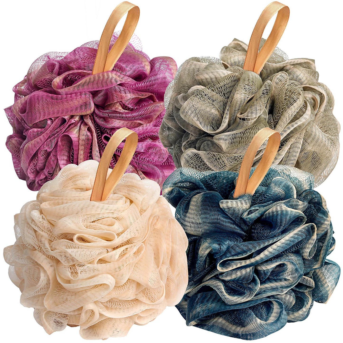 Fishent Loofah Bath Sponge Shower Loofahs, 4 Pack 50g Soft Loofa Exfoliating Body Scrubber Mesh Shower Puff Pouf Ball Luffa for Men and Women(50g/pcs) Beauty & Personal Care Fishent