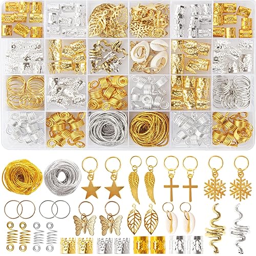 230PCS Hair Jewelry Beads?Dreadlocks Jewels for Women Braids, Gold And Silver Winding Line, Metal Hair Rings Cuffs Clips?Hair Charms Pendants Braid Beauty & Personal Care Vaikby