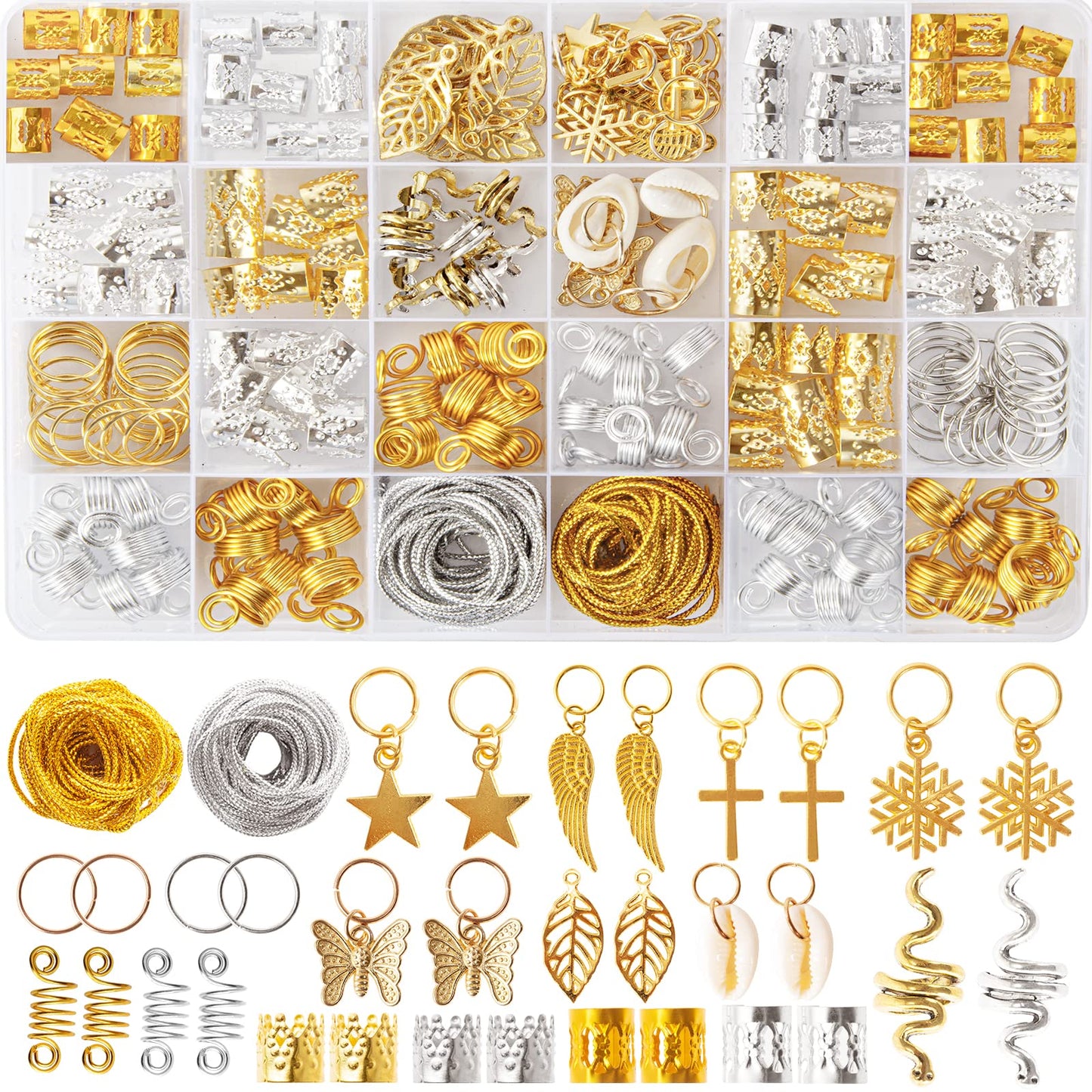 230PCS Hair Jewelry Beads?Dreadlocks Jewels for Women Braids, Gold And Silver Winding Line, Metal Hair Rings Cuffs Clips?Hair Charms Pendants Braid Beauty & Personal Care Vaikby