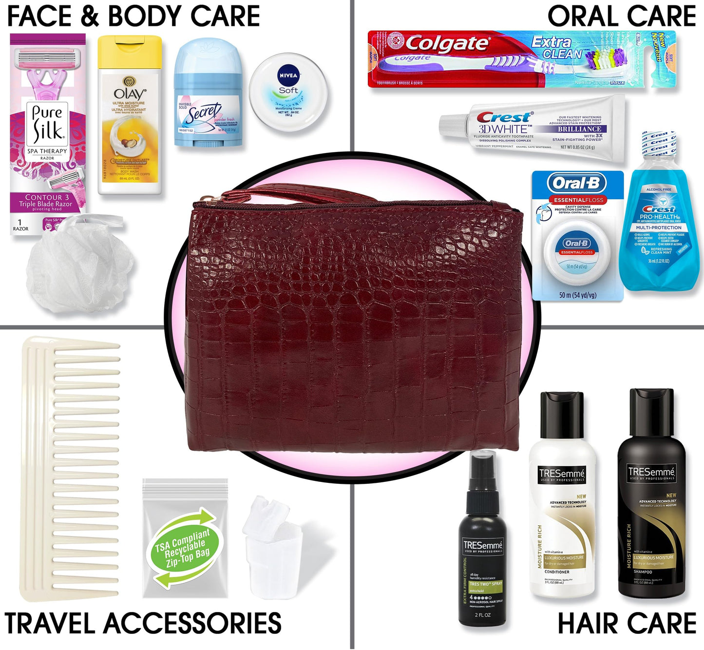 Women's Premium 16 PC Travel Kit - Stocking Stuffer and Holiday Gift Set with Tresemme Hair Products and Bath Essentials - Floss May Vary Beauty & Personal Care Convenience Kits International