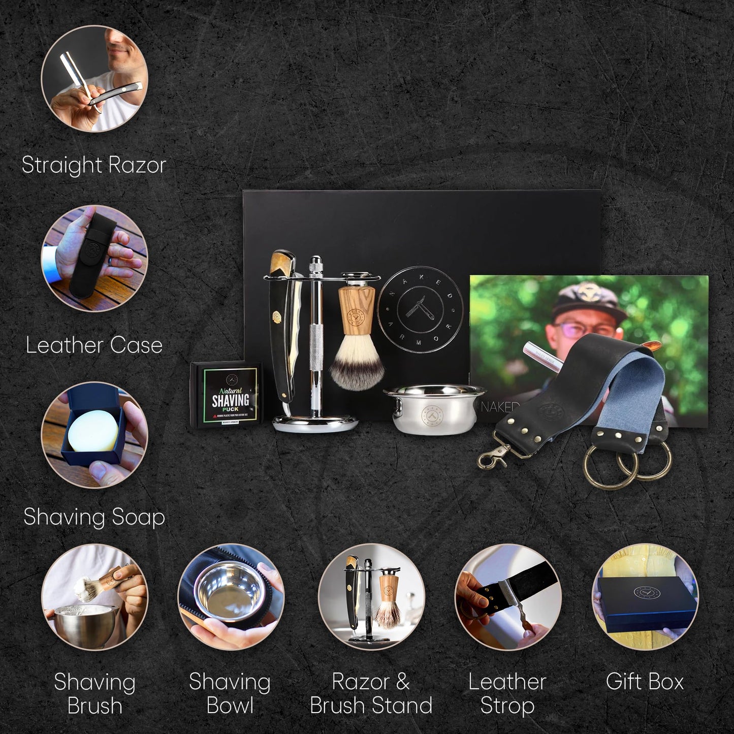 Naked Armor King Arthur Gold Straight Razor Kit - Complete Shaving Kit with Shave Ready Straight Razors for Men, Strop, Stand, Soap, Brush, Bowl Beauty and Personal Care Naked Armor