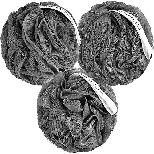 MainBasics Charcoal Infused Bath Shower Loofah Sponge Pouf Body Wash Scrubber (Set of 3) Beauty & Personal Care MainBasics
