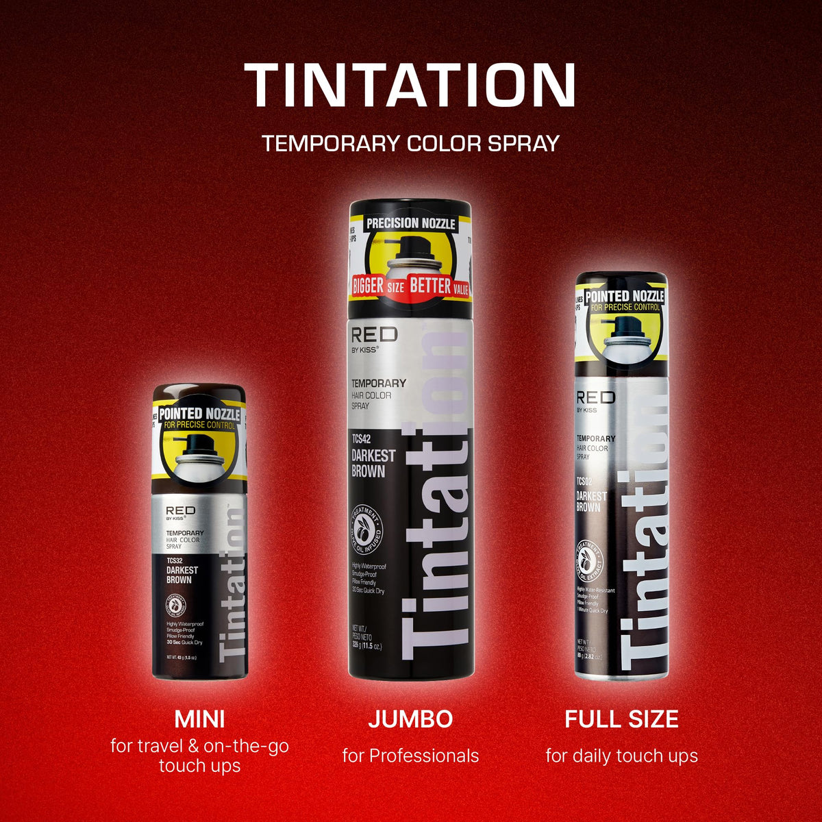 RED by Kiss Tintation Temporary Hair Color Spray, Extra Large Size, Instant Gray Root Cover Up, Water-Resistant, Smudge-Proof, Hairline & Barber Beauty & Personal Care Red by Kiss