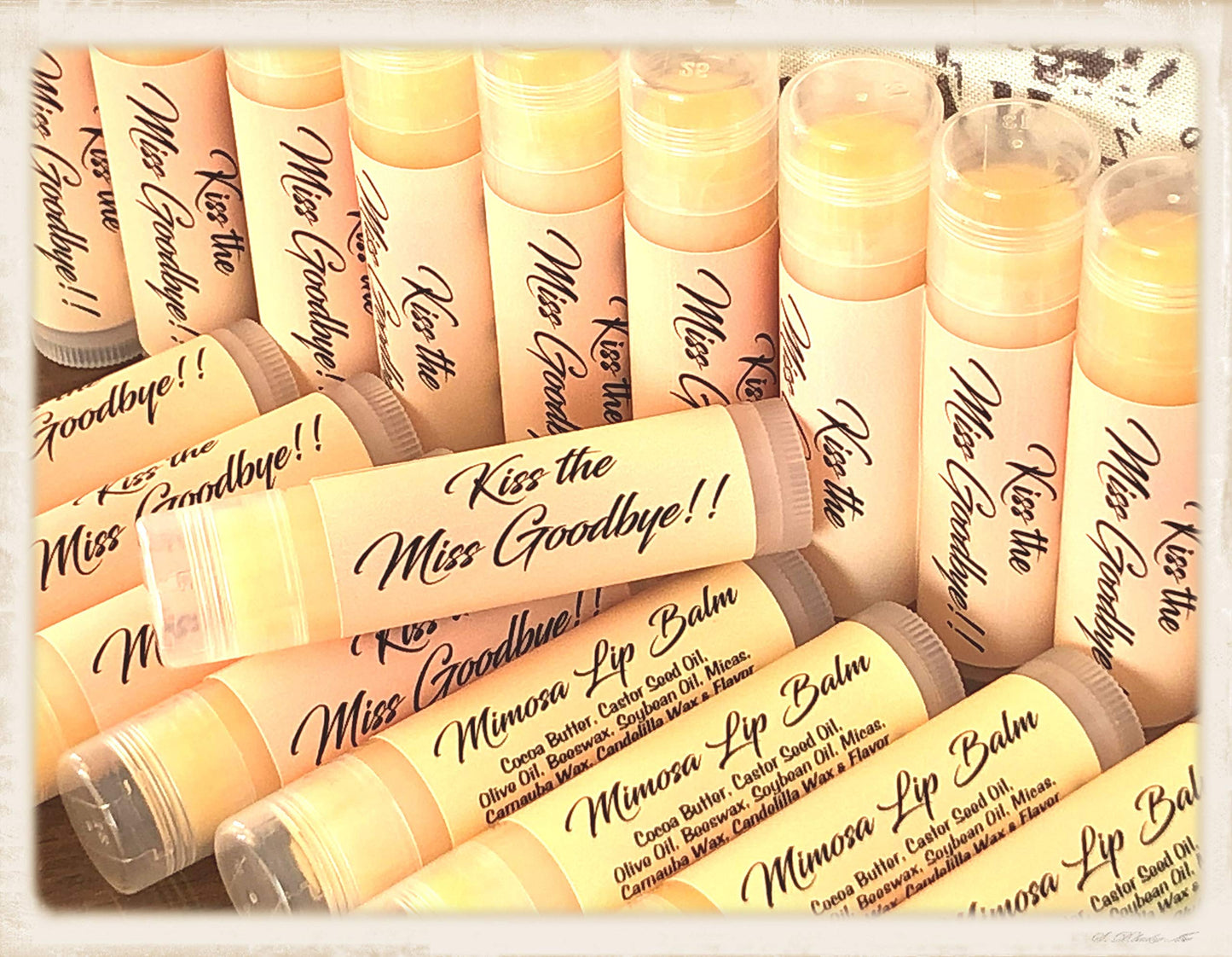 20 KISS THE MISS GOODBYE Mimosa Flavored Lip Balms for Bridal Showers and Bachelorette Parties Beauty and Personal Care Red Barn Farm of Maine