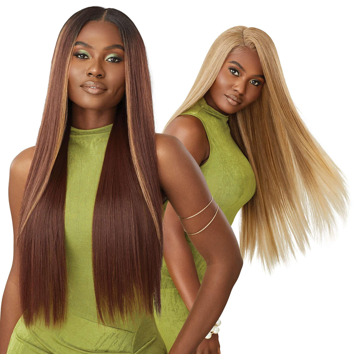 Outre 6X5 Pre-Cut Lace Closure Wig - Human Hair Blend - Sleek Yaki 30" (DARK BROWN 2)