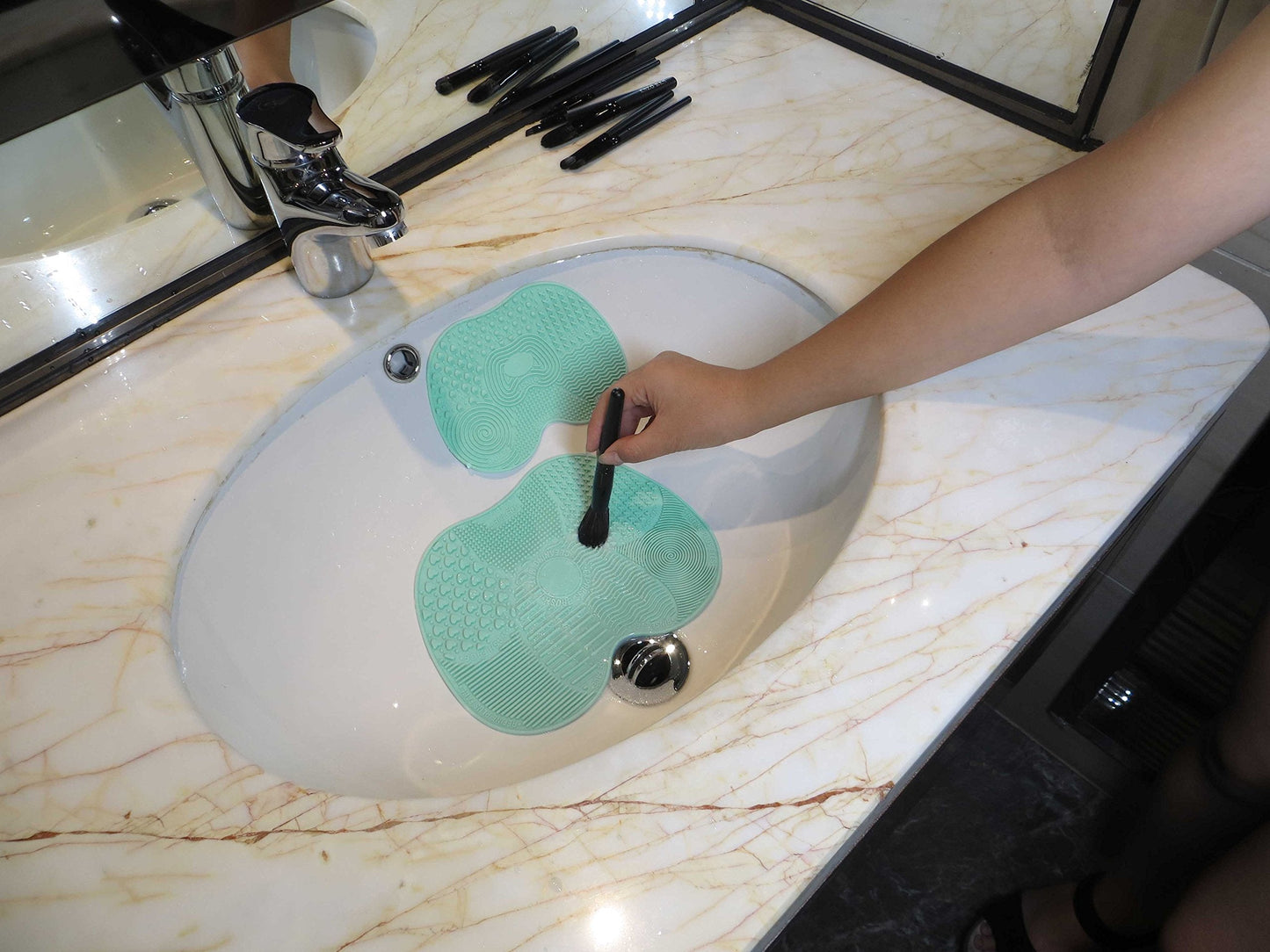 LORMAY Silicone Makeup Brush Organizer + Makeup Brush Cleaning Mat - Brush Holder for Air Drying. Easy to Mount to Wall, Mirror, Dresser or Tile (Mint Beauty & Personal Care LORMAY