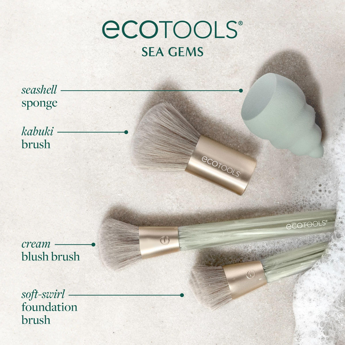 EcoTools Sea Gems Face Makeup Brush & Sponge 4-Piece Set