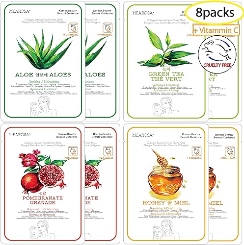 MEAROSA DESIGN Vitamin C Collagen Firming Essence Face Mask Beauty Facial Mask Sheet Mask Korea Skin Care Premium Quality (8 pack) Beauty & Personal Care MEAROSA DESIGN