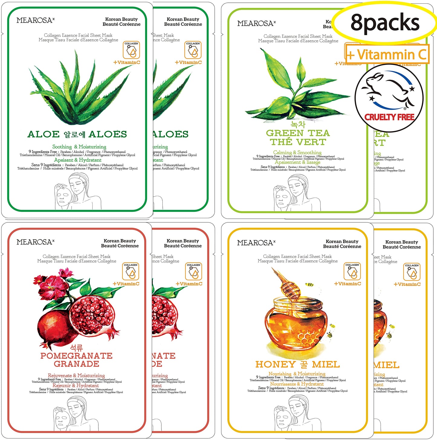 MEAROSA DESIGN Vitamin C Collagen Firming Essence Face Mask Beauty Facial Mask Sheet Mask Korea Skin Care Premium Quality (8 pack) Beauty & Personal Care MEAROSA DESIGN