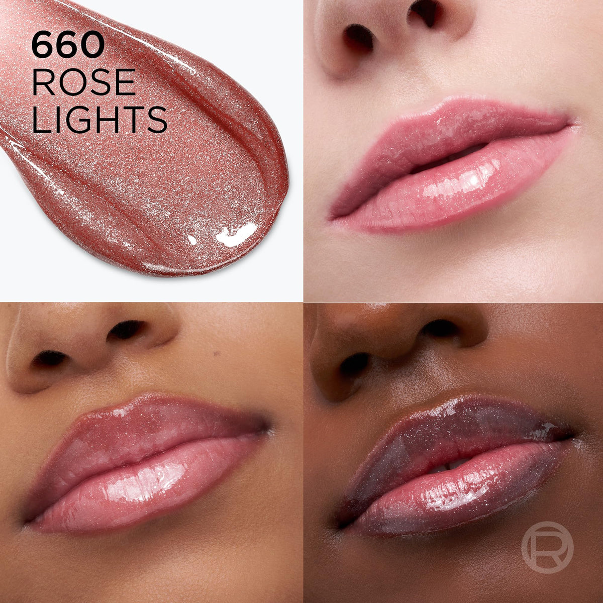 L'Oreal Paris Plump Ambition Hyaluron Lip Oil Shimmer, 24 HR Lip Gloss with Hyaluronic Acid, Volumizing Formula with Glass-Like Shine, Rose Lights