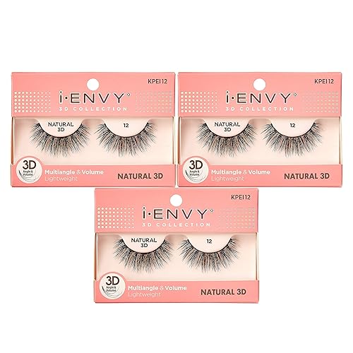iEnvy Natural Eyelashes Lightweight False Lashes Multiangle and Volume 3D Natural Strip Lashes (3 Pack) Beauty & Personal Care i•ENVY
