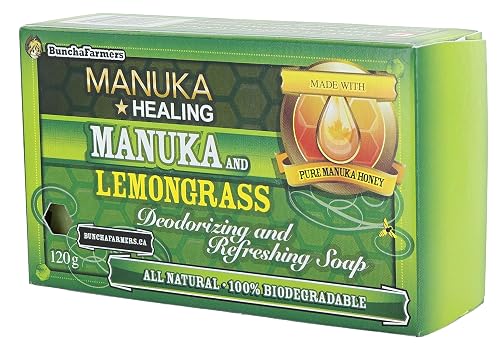 BunchaFarmers All Natural 100% Biodegradable Healing Manuka Honey and Lemongrass Deodorizing and Refreshing Soap Bar (Made in Canada) Beauty & Personal Care BunchaFarmers