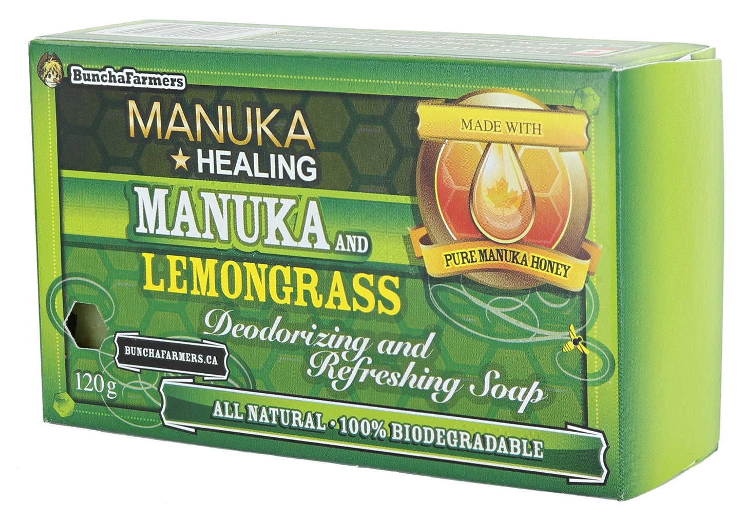 BunchaFarmers All Natural 100% Biodegradable Healing Manuka Honey and Lemongrass Deodorizing and Refreshing Soap Bar (Made in Canada) Beauty & Personal Care BunchaFarmers