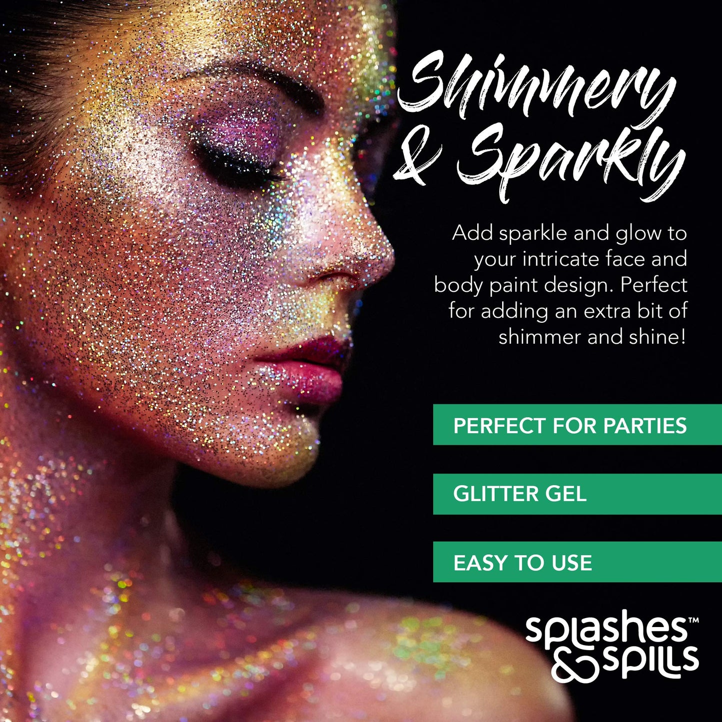 Iridescent Glitter Body Paint Gel - 7 Color Cosmetic Set 10 ml Tubes Makeup Glitter Gel for Hair, Body, Face Shimmer - Great for Dress Up, Festival Beauty & Personal Care splashes & spills