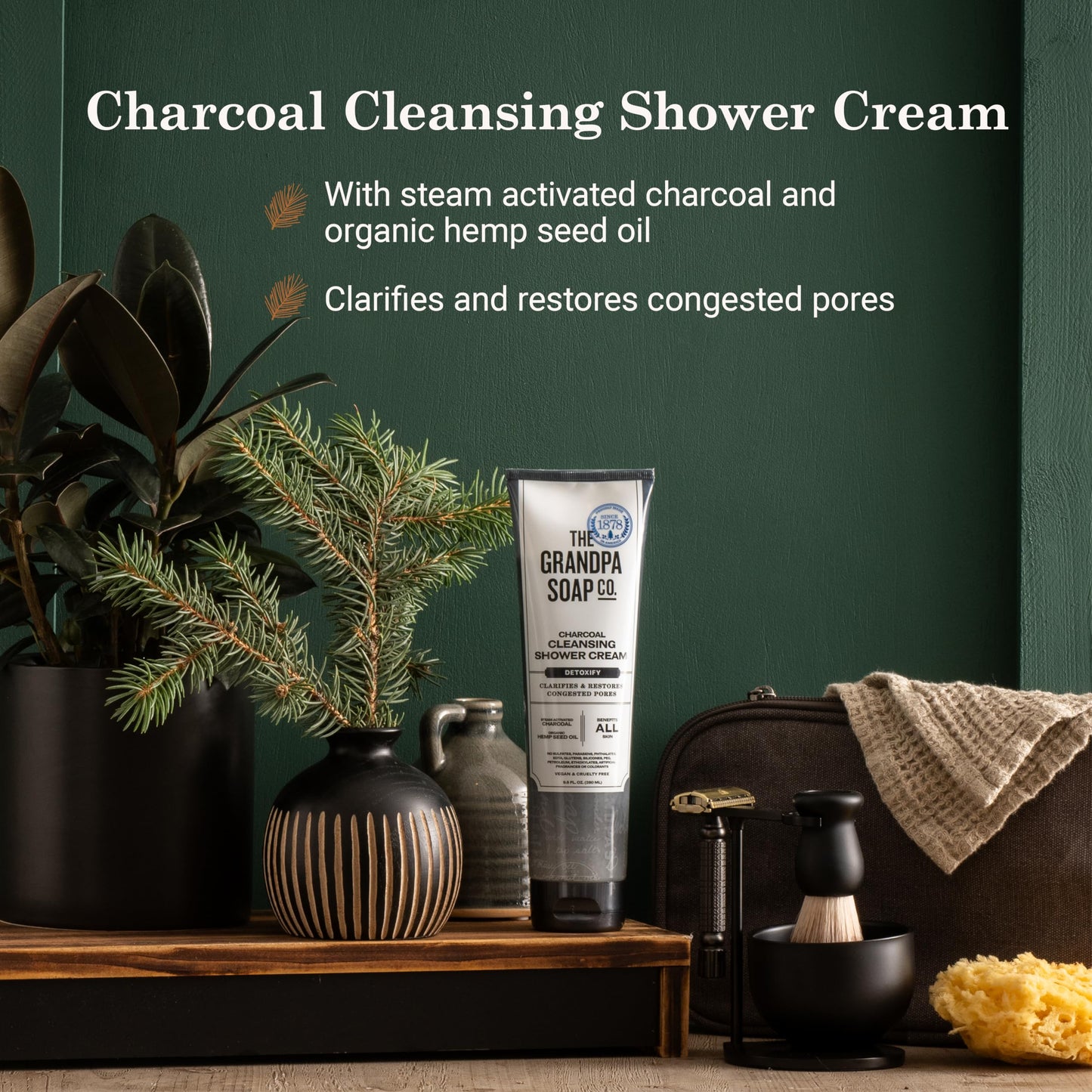 The Grandpa Soap Company Charcoal Cleansing Shower Cream - Clarifies & Restores Congested Pores, With Activated Charcoal & Hemp Seed Oil, Detoxifies Beauty & Personal Care The Grandpa Soap Company