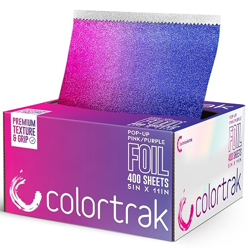Colortrak Pink/Purple Gradient Pop-up Foil w/Dispenser (400 Count), Pre-cut Sheets, Non-Slip Embossed Texture, 5" x 10.75" Sheets for Hair Foil Beauty & Personal Care Colortrak