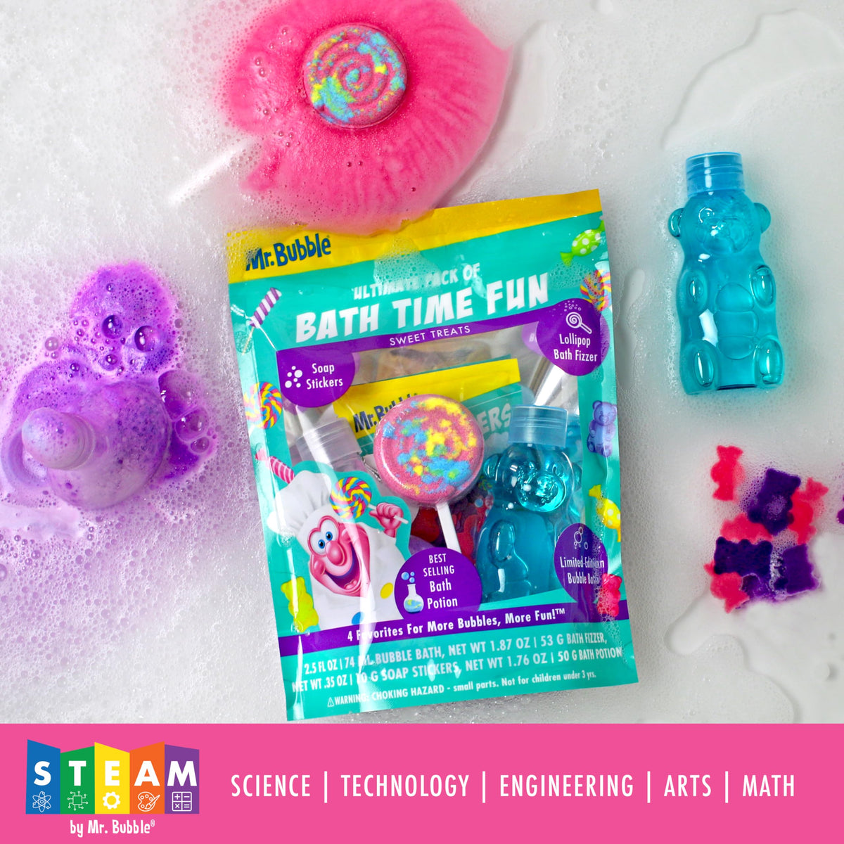 Mr. Bubble Ultimate Pack of Bath Time Fun 4 Favorites, Bath Potion, Bath Bomb, Soap Stickers, Bubble Bath (Pack of 2) Beauty & Personal Care Mr. Bubble