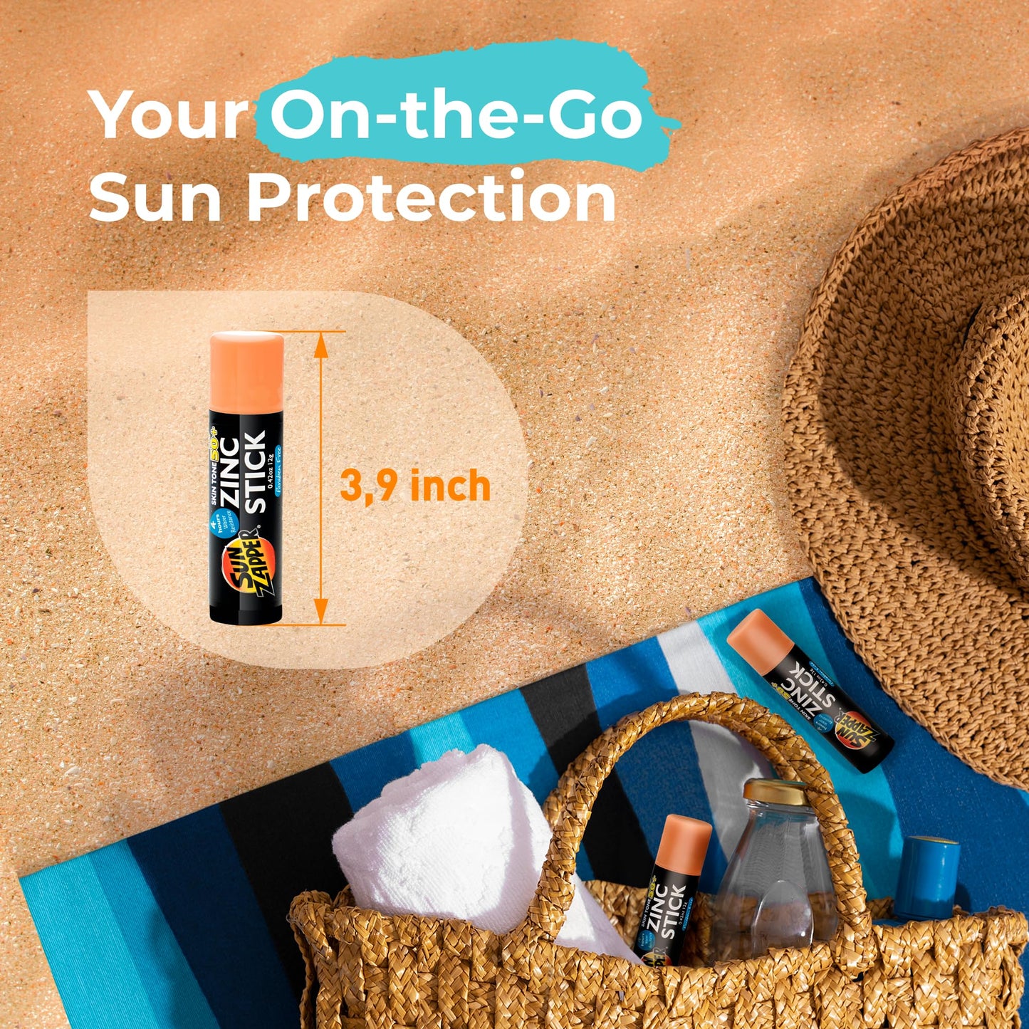 Sun Zapper Zinc Oxide Sunscreen Stick SPF 50+ Light Skin Tone - Mineral Sunscreen for Face and Body, Water Resistant Sunblock for Sensitive Beauty and Personal Care Sun Zapper
