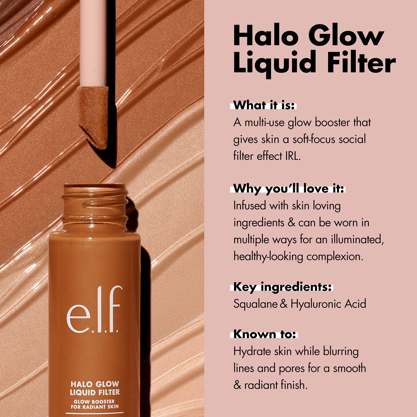 e.l.f. Halo Glow Liquid Filter, Complexion Booster For A Glowing, Soft-Focus Look, Infused With Hyaluronic Acid, Vegan & Cruelty-Free, 8 Rich Beauty & Personal Care e.l.f.