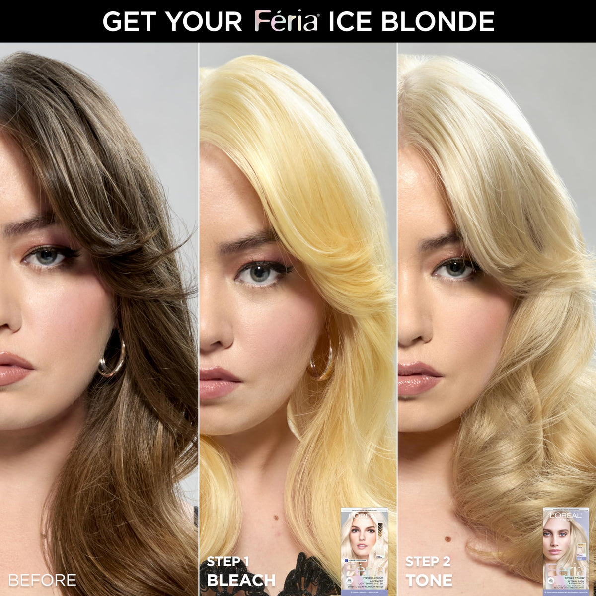 L’Oreal Paris Feria Hyper Platinum Hair Bleach, Lifts Up To 8 Levels, Includes Anti Brass Purple Conditioner, Hyper Platinum Blonde Hair Dye Kit, Pack