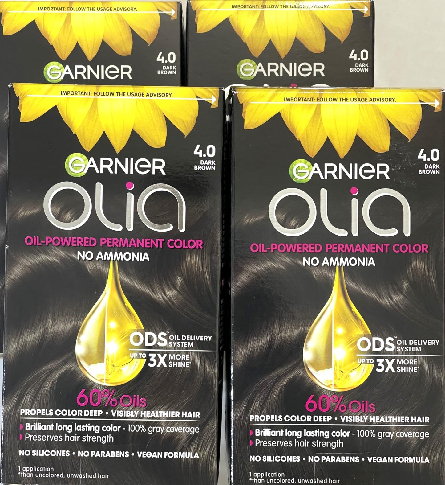 Garnier Olia Ammonia Free Hair Color [4.0] Dark Brown 1 ea (Pack of 4) Beauty & Personal Care Garnier