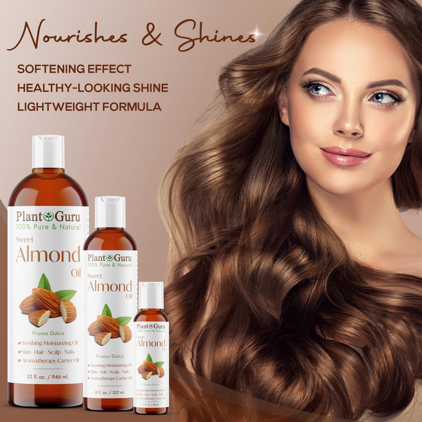 Plant Guru Sweet Almond Oil 16 fl. oz. Cold Pressed Carrier 100% Pure Natural For Skin, Body, Face, and Hair Growth Moisturizer. Great For Creams Beauty & Personal Care Plant Guru