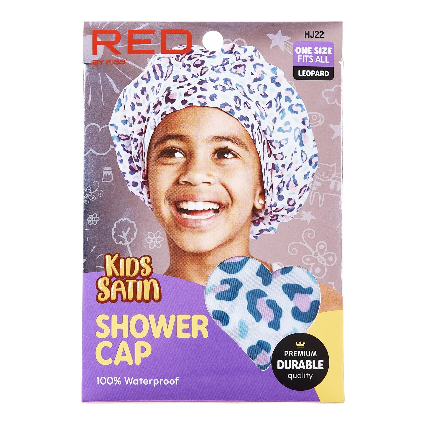 Red by Kiss Kids Shower Cap Reusable Waterproof Washable Hair Caps for Kids Shower Caps for Boys and Girls (Leopard) Beauty and Personal Care Red by Kiss