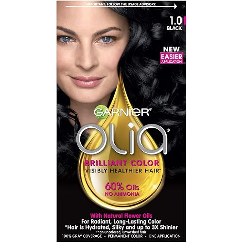 Garnier Olia Ammonia-Free Brilliant Color Oil-Rich Permanent Hair Color, 1.0 Black (Pack of 1) Black Hair Dye (Packaging May Vary) Beauty & Personal Care Garnier