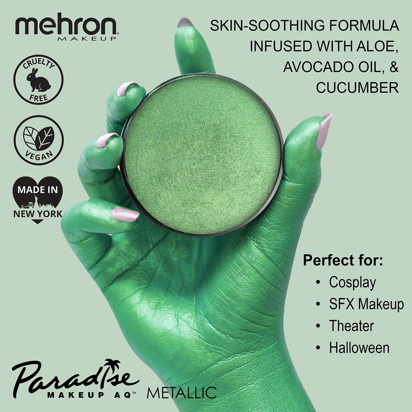 Mehron Paradise FX Metallics - Metallic Green 1.4 oz | Professional Water Activated Shimmering Metallic Paint for Raves, Costumes, Special Effects Beauty & Personal Care Mehron