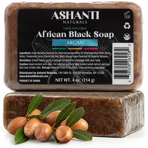 Ashanti Naturals African Black Soap Bar | Scented Natural Black Soap with Raw Shea Butter and Coconut Oil - 2pk 4oz Bars (Argan) Beauty & Personal Care Ashanti Naturals