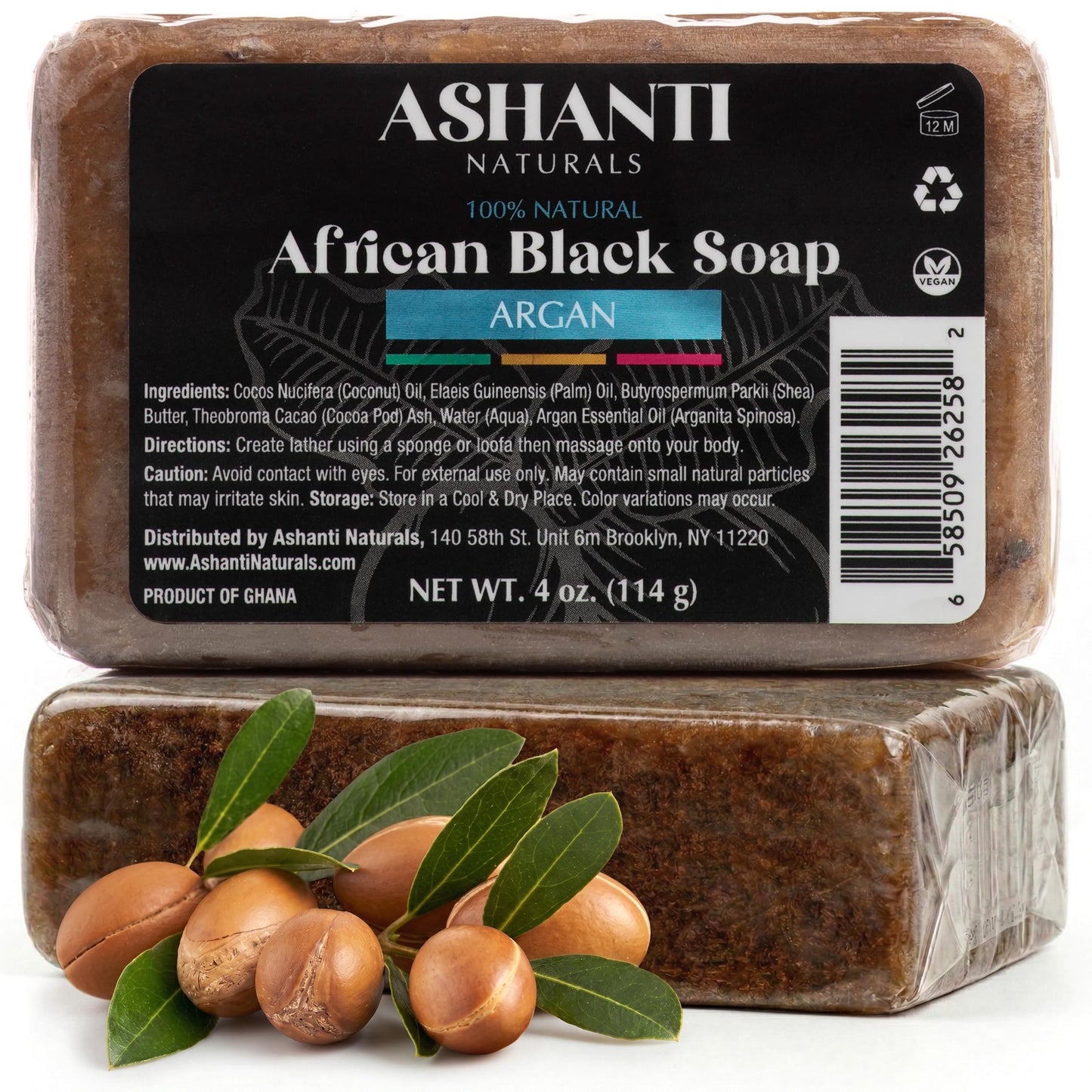 Ashanti Naturals African Black Soap Bar | Scented Natural Black Soap with Raw Shea Butter and Coconut Oil - 2pk 4oz Bars (Argan) Beauty & Personal Care Ashanti Naturals