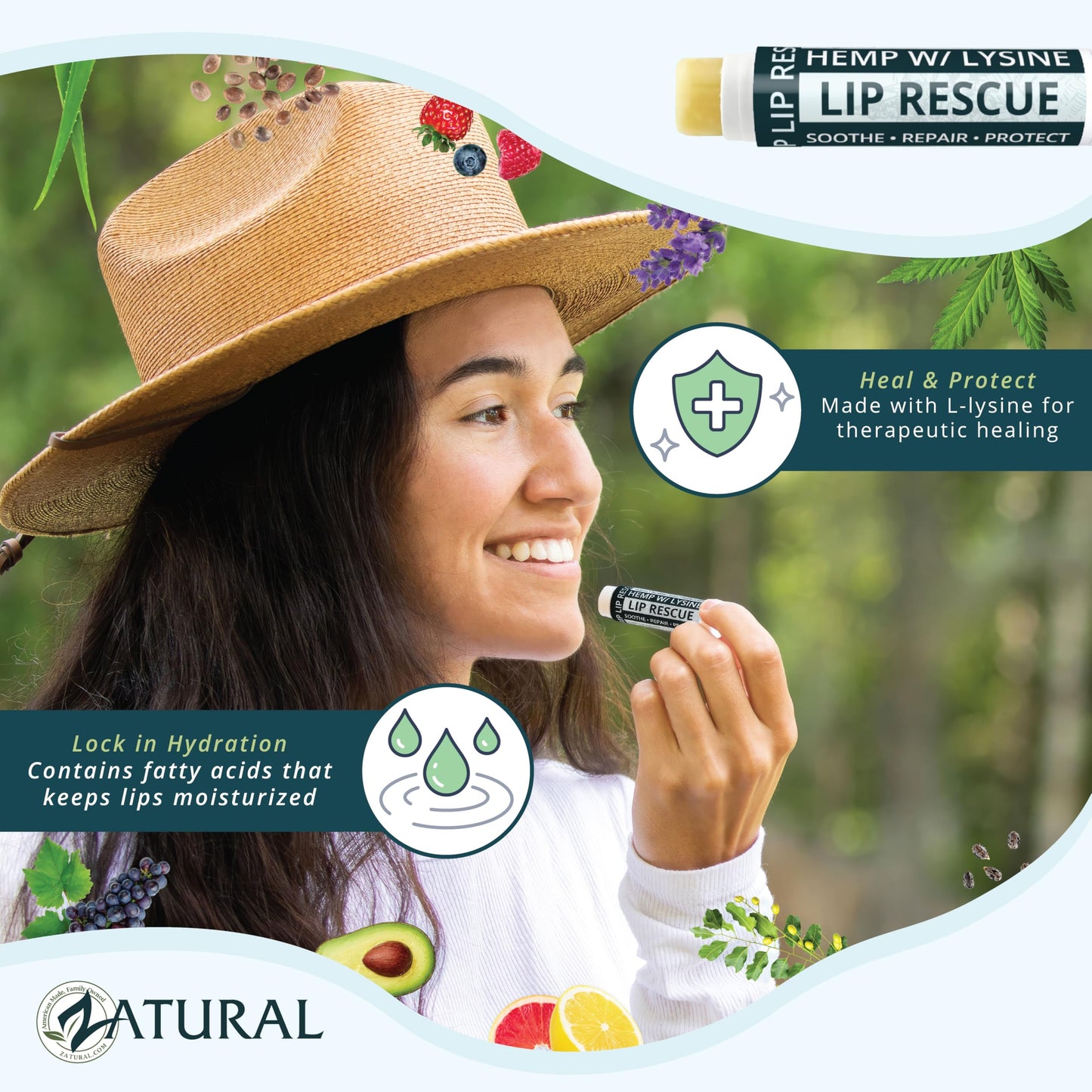 Hemp Lip Balm with L-Lysine-Heal, Moisturize, Protect (1) Beauty and Personal Care Zatural