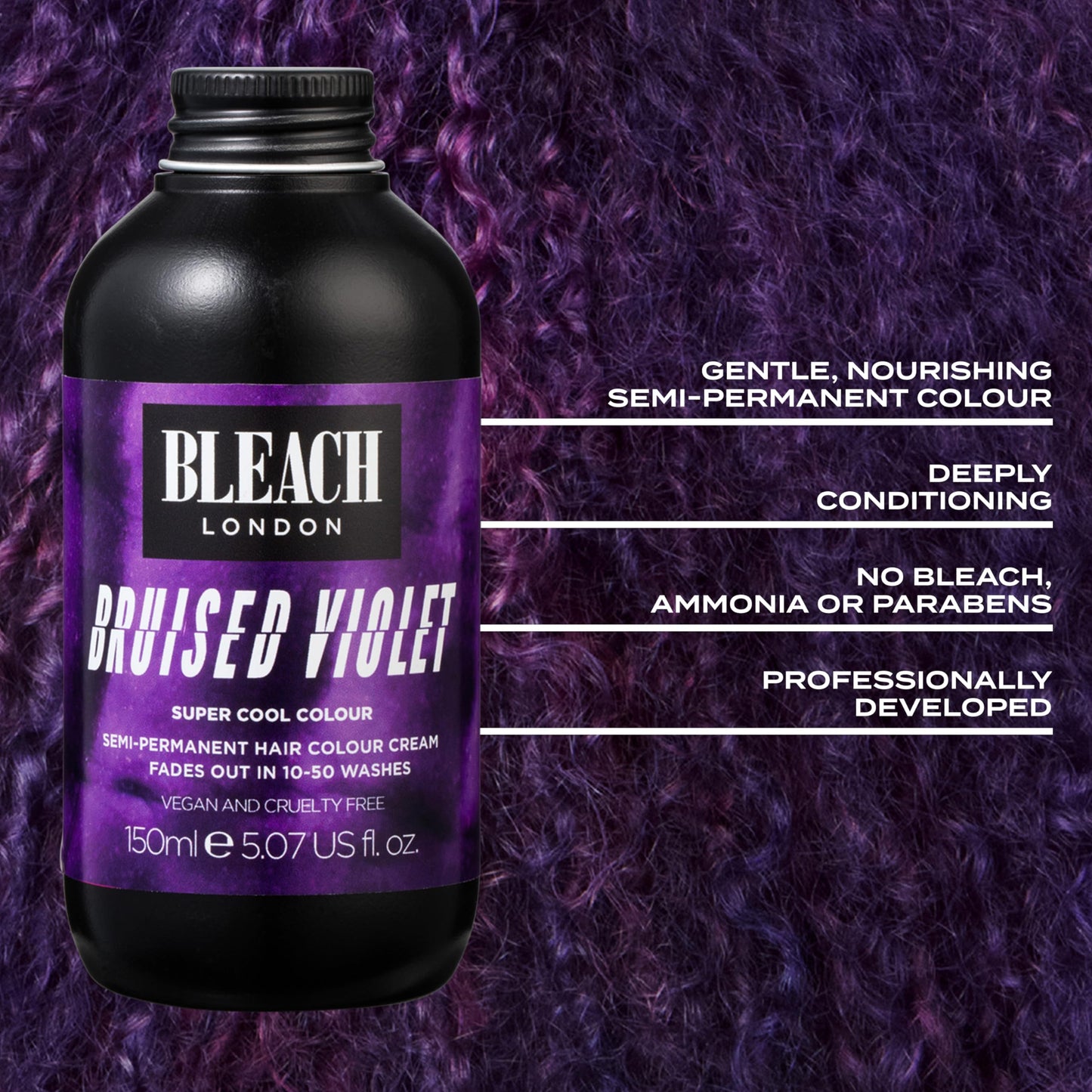 Bleach London Bruised Violet Super Cool Colour - Deep Purple Hair Dye - Vegan & PETA-Approved Semi-Permanent Direct Dye - 150 ml Beauty & Personal Care Bleach London
