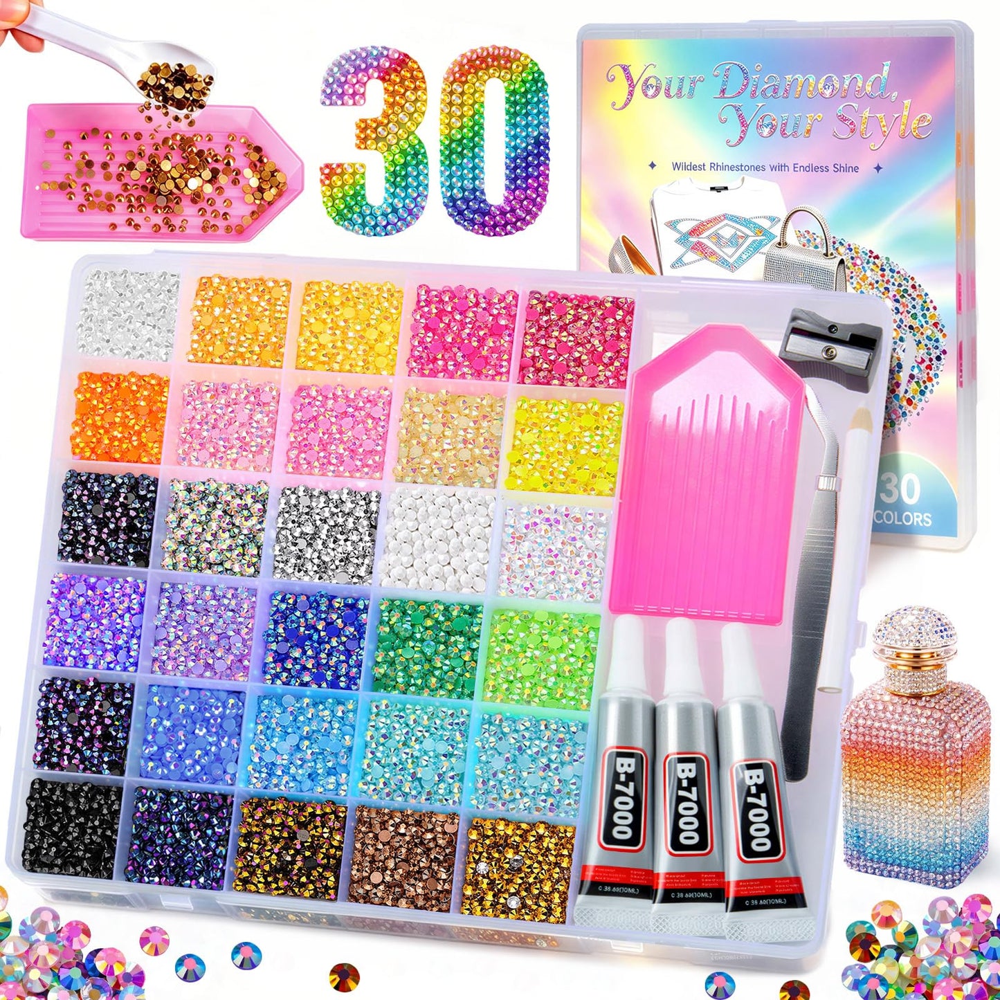 40000Pcs Jelly Rhinestones Bedazzling Kit, 30 Colors 3mm Flatback Gems for Diamond Art, Bedazzler Kit with B7000 Glue & Tools, All-in-One Bedazzling Beauty and Personal Care JGLXF Default Title