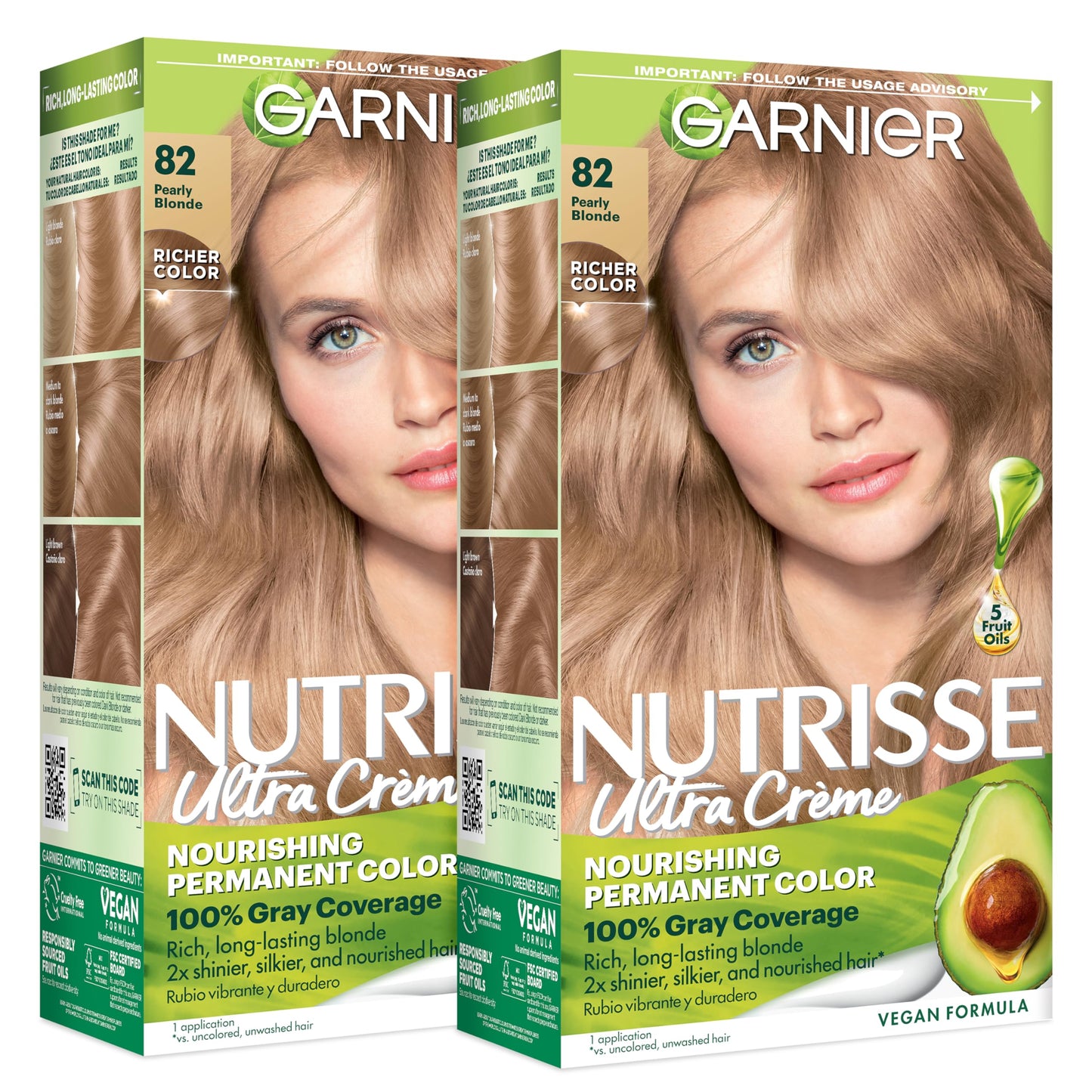 Garnier Nutrisse Ultra Crème Hair Color, Permanent Hair Dye with 100% Gray Coverage, Vegan & Cruelty-Free, 82 Pearly Blonde (Biscotti), 2 Count Beauty & Personal Care Garnier