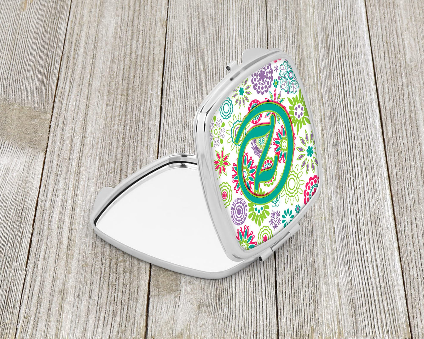 Caroline's Treasures CJ2011-ZSCM Letter Z Flowers Pink Teal Green Initial Compact Mirror Decorative Travel Makeup Mirror for Women Girls Gifts Pocket Beauty & Personal Care Caroline's Treasures