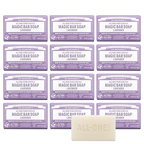 Dr. Bronner's Pure-Castile Magic Bar Soap (Lavender, 5 Ounce, 12-Pack) - Made with Regenerative Organic Certified Oils, For Face, Body & Hair, Gentle Beauty & Personal Care Dr. Bronner's