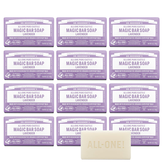 Dr. Bronner's Pure-Castile Magic Bar Soap (Lavender, 5 Ounce, 12-Pack) - Made with Regenerative Organic Certified Oils, For Face, Body & Hair, Gentle Beauty & Personal Care Dr. Bronner's