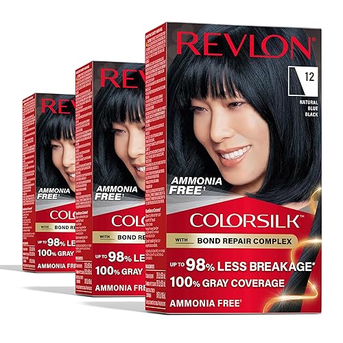 Revlon ColorSilk with Bond Repair Complex, Black Permanent Hair Color, 100% Gray Coverage, Ammonia Free Hair Dye, Vegan Keratin, 12 Natural Blue Black Beauty & Personal Care REVLON